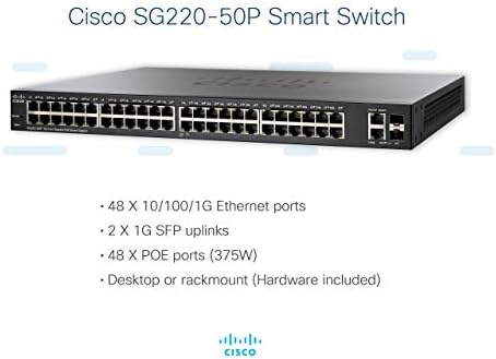 Cisco SG220-50P מתג חכם | 50 יציאות Ethernet של ג'יגביט | 2 Gigabit Ethernet Combo | 375W POE